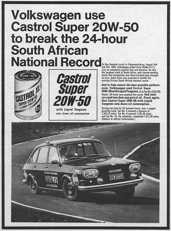 Castrol Ad featuring the 1969 record breakers